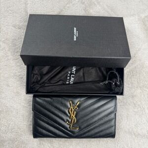 Saint‎ Laurent Monogram 372264 Leather Long Wallet Womens  Black Preowned